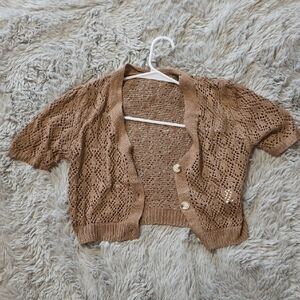 SHEIN Open-Knit Tan Cardigan